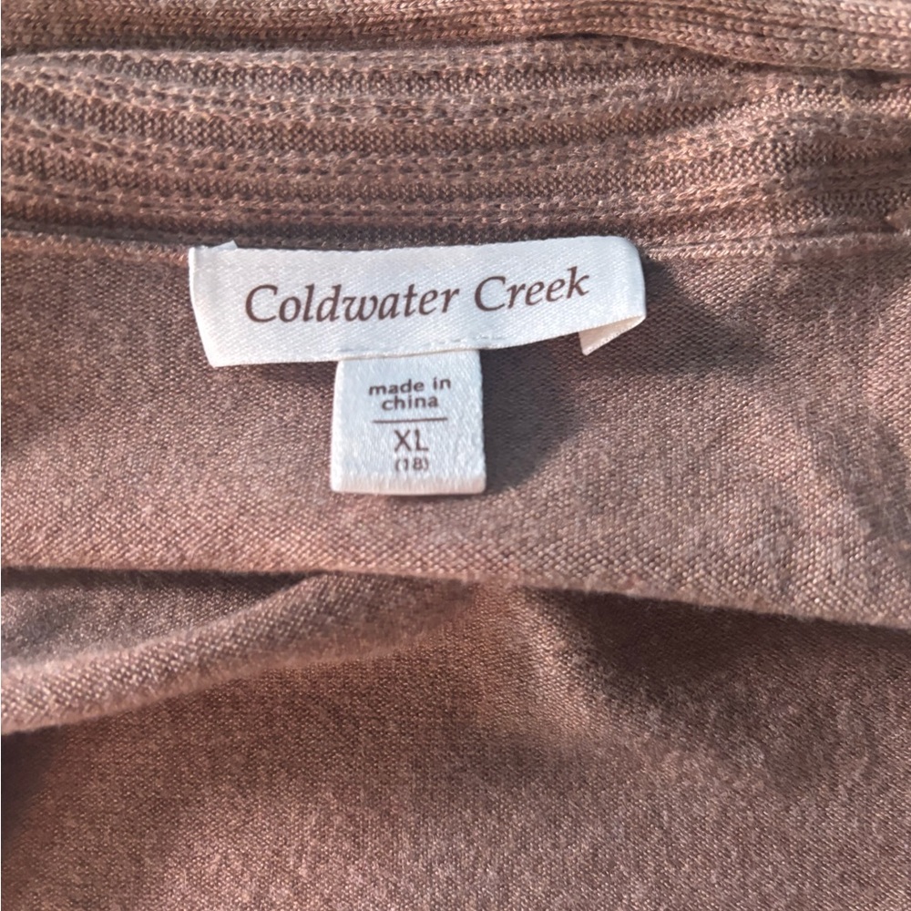 Tan Brown Cardigan Sweater Open Front 3/4 Sleeve Coldwater Creek XL - Picture 9 of 10